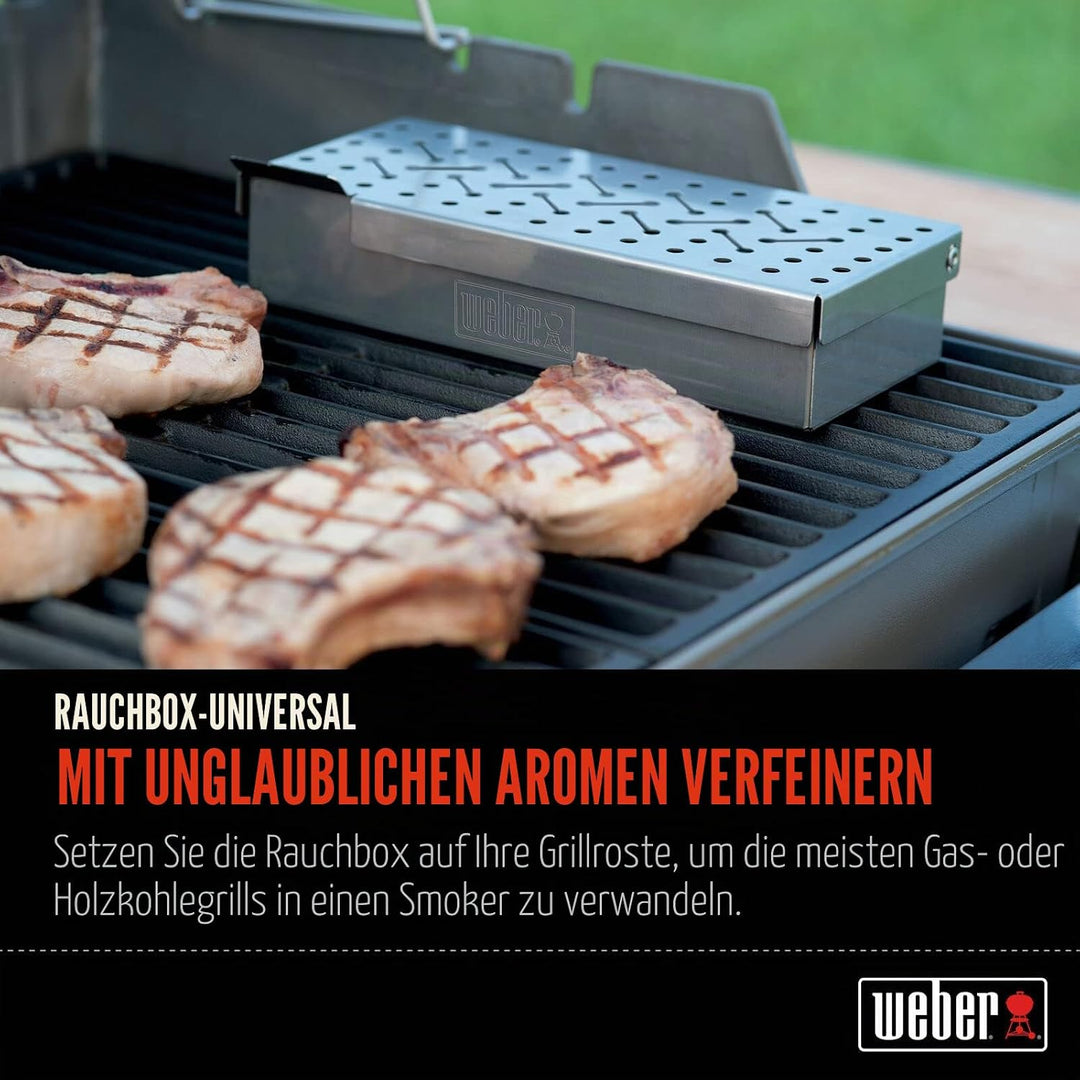 Weber Räucherbox (24 x 12 x 5cm), aus langlebigen Edelstahl, mit Lüftungschlitzen, einfaches befülle