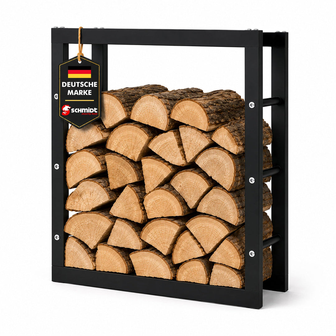 SCHMIDT security tools Kaminholzregal 60x25x80cm Stahl Schwarz Brennholzregal Holzstapelhilfe Holzun