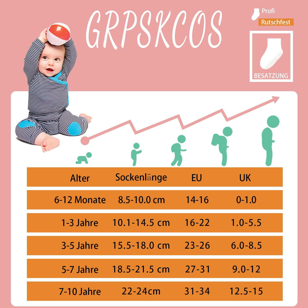 GRPSKCOS Rutschfeste Socken Kinder 12 Paar Stoppersocken Kinder ABS Socken Kinder Antirutschsocken f