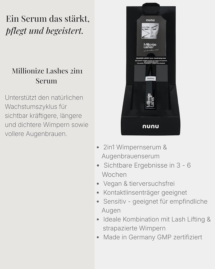 Nunu Millionize Lashes Wimpernserum & Augenbrauenserum 2in1 - Wimpernwachstum & Wimpernpflege - lang