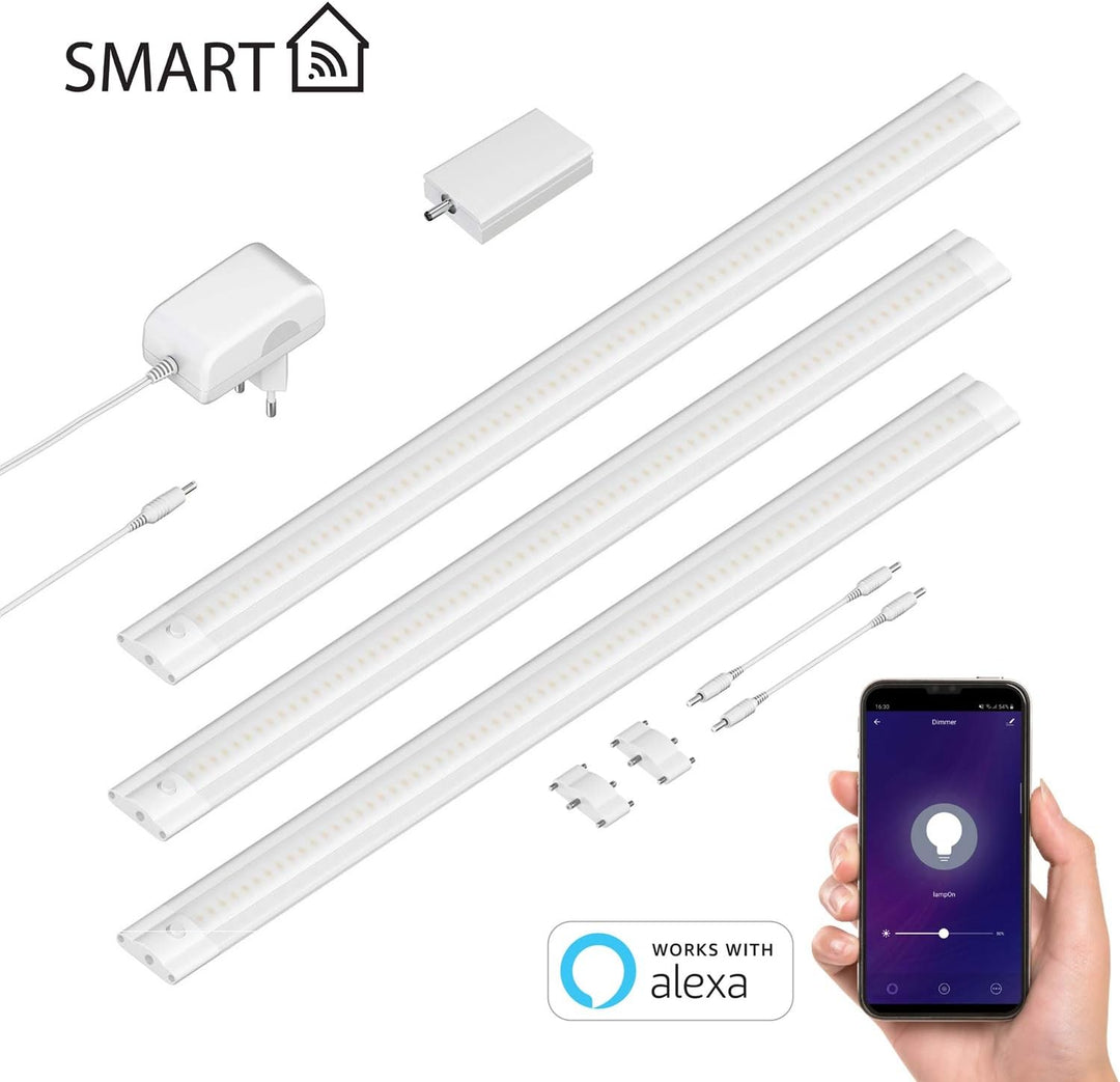 ledscom.de Smarte LED Unterbau-Leuchte SIRIS weiss matt mit WLAN-Controller, flach, Smart-Home, Alex