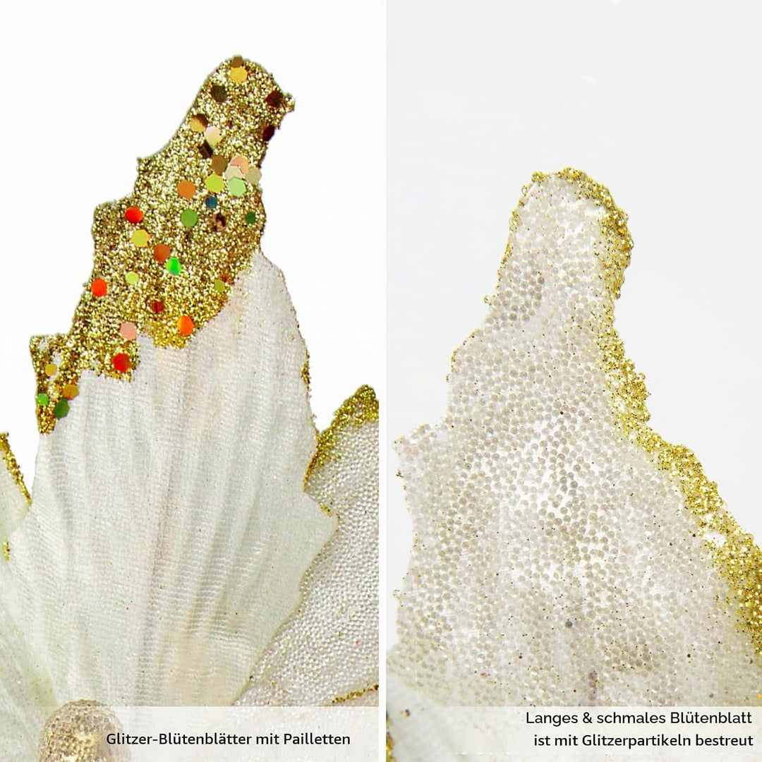 Briful 4 Stücke Weihnachtsstern Christbaumschmuck Kunstblumen Weihnachtsblumen Glitter Poinsettia Ku