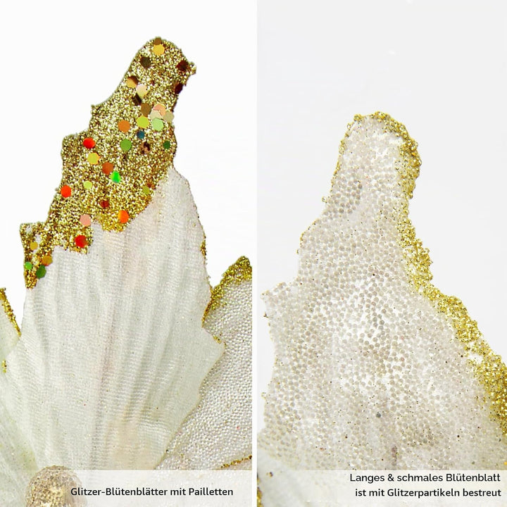 Briful 4 Stücke Weihnachtsstern Christbaumschmuck Kunstblumen Weihnachtsblumen Glitter Poinsettia Ku