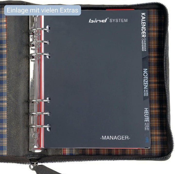 Bind 15503 - Systemplaner Mappe aus split washed Leder in Vintage Optik, braun, ca. 24,5 × 20 × 4 cm