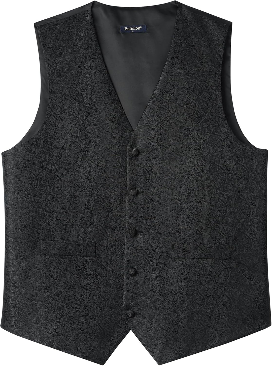 Enlision Herren Paisley Floral Jacquard Weste & Krawatte und Pocket Square Weste Anzug Set XL Schwar