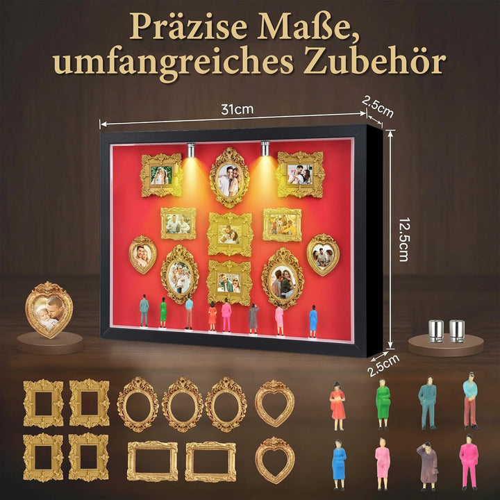 DIY Mini Museum Silhouette Box, Mini Museum Bilderrahmen Vintage,Miniatur Museum of Us mit LED, Schw