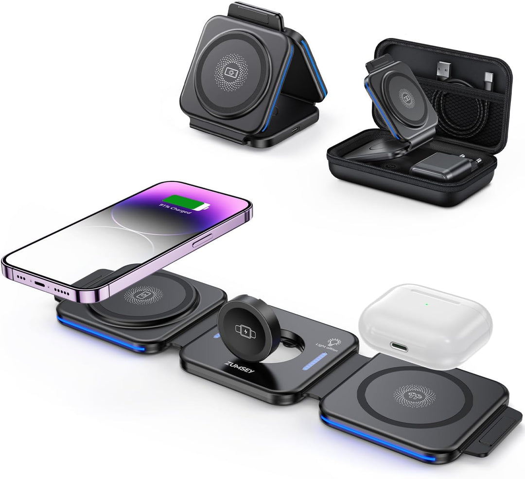 ZUMSEY 3 in 1 Faltbare kabellose Reiseladestation, Apple Ladestation Für Apple Watch und iPhone iPod