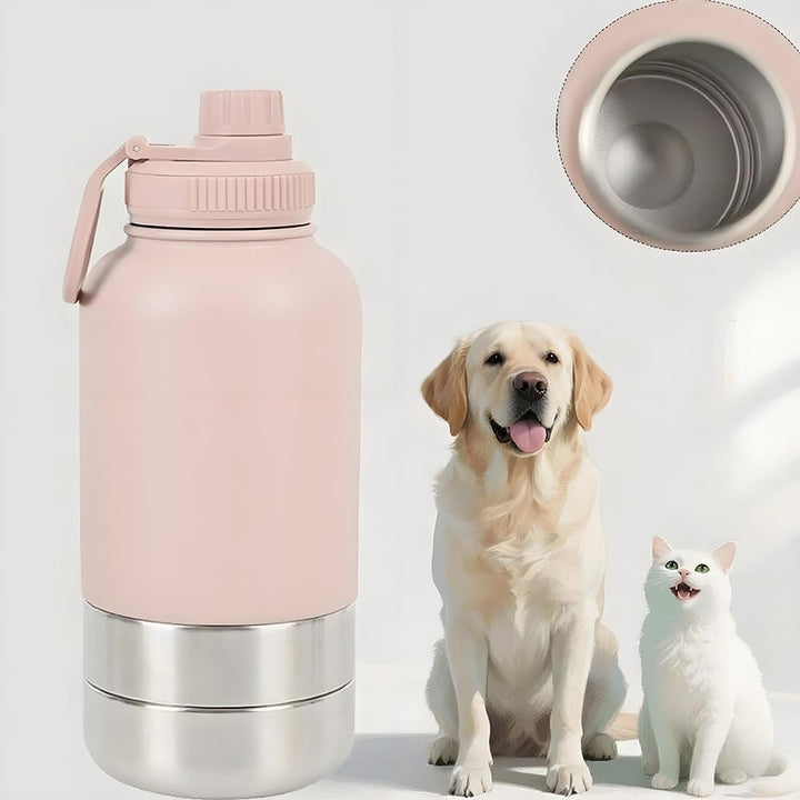 Pets Hundetrinkflasche für Unterwegs, 950ml Isolierte Edelstahl Trinkflasche Hunde mit Futterbehälte
