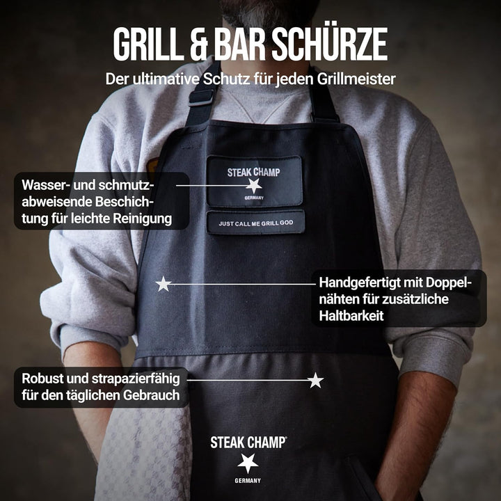 Steak Champ Grill & Bar Schürze: Robuste Koch- & Grillschürze, verstellbar, mit schmutz- und wassera