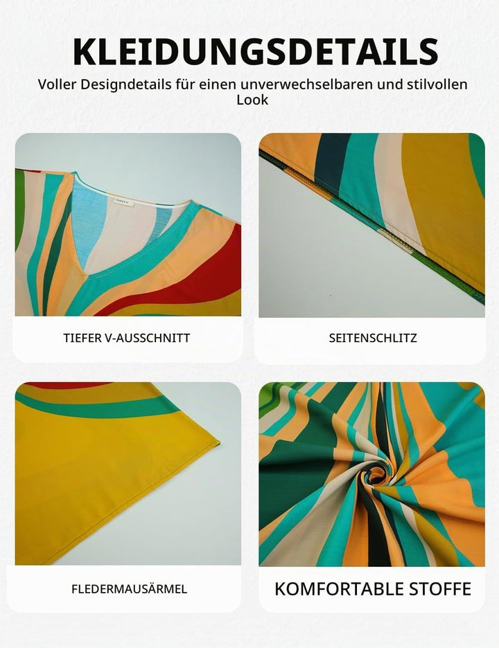 Bsubseach Damen Strandkleid Ethnic Print Kaftan Beach Maxi Kleider Grüne Geometrie, Grüne Geometrie