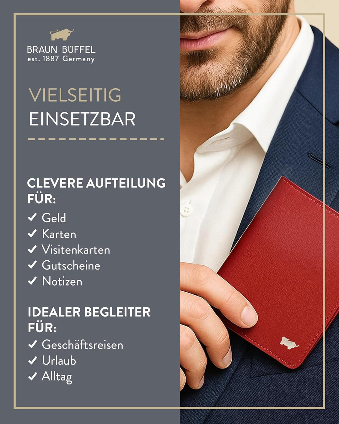 BRAUN BÜFFEL Ausweisetui aus echtem Leder Golf 2.0-4 Kartenfächer - Rot, Rot