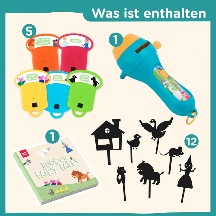 Nene Toys Interaktives Märchenbuch mit Projektor-Taschenlampe & Schattentheater für Kinder ab 3 Jahr