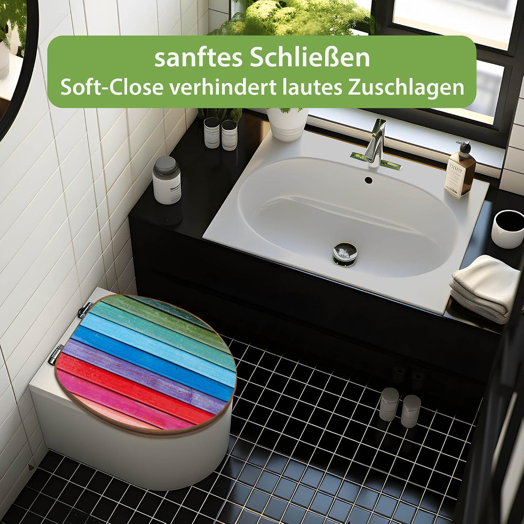 banjado Design WC Sitz Bambus Absenkautomatik 45,8x37,5cm - Toilettendeckel mit Absenkautomatik Holz