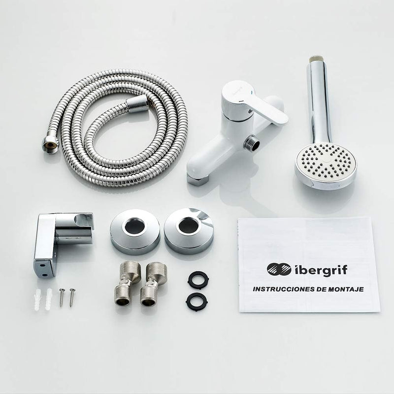 Ibergrif Square - Duscharmatur Set, Brausebatterie mit Duschkopf, Duschkopfhalter, und Brauseschlauc