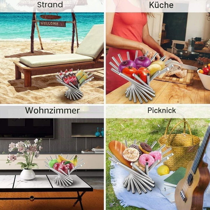 Obstschale für Küchentheke, Grosser Obstkorb, moderner Obsthalter für Tisch, Edelstahl, Obstständer,