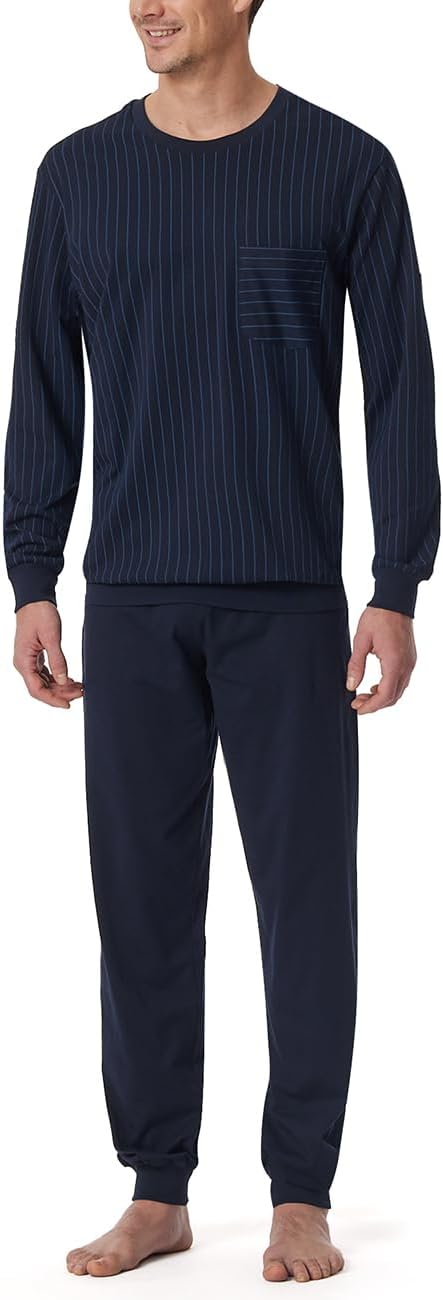 Schiesser Herren Schlafanzug lang mit Bündchen - Nightwear Set 25 Dunkelblau_182196, 25 Dunkelblau_1
