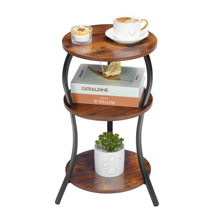 Beistelltisch Rund, 3 Ebenen Nachttisch Skandinavisches Design, Kleiner Couchtisch Hell & Metall Sch