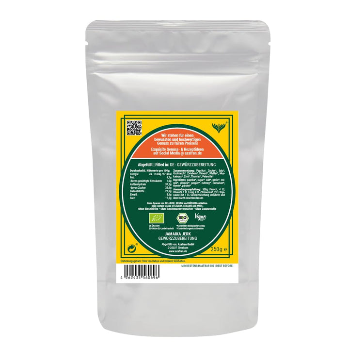 Azafran BIO Jamaika Jerk Gewürzzubereitung, Jamaican Chicken BBQ Rub Gewürzmischung (Seasoning) 500g