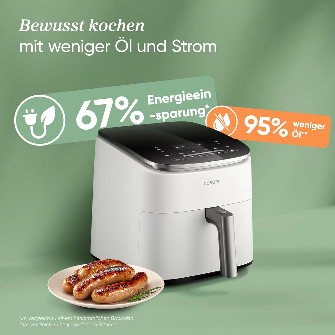 Cosori Turboblaze Heissluftfritteuse Airfryer, 9-in-1 Air Fryer XXL 6L, leiser DC Motor mit 5 Geschw