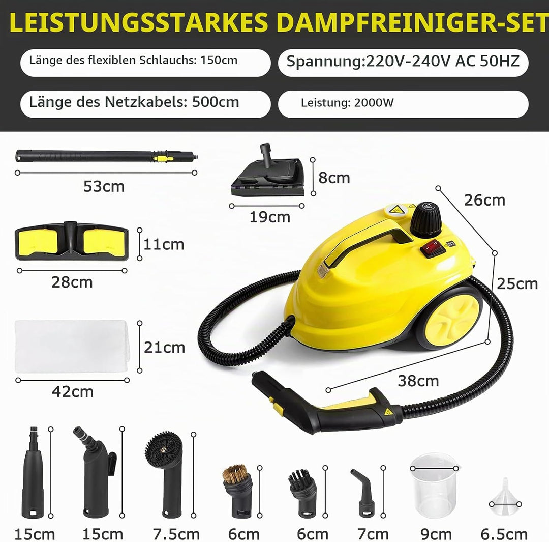 Dampfreiniger 2000W, Dampfdruck 5 Bar, Mehrzweck Dampfreiniger, Dampfreiniger Handgerät, Flächenleis