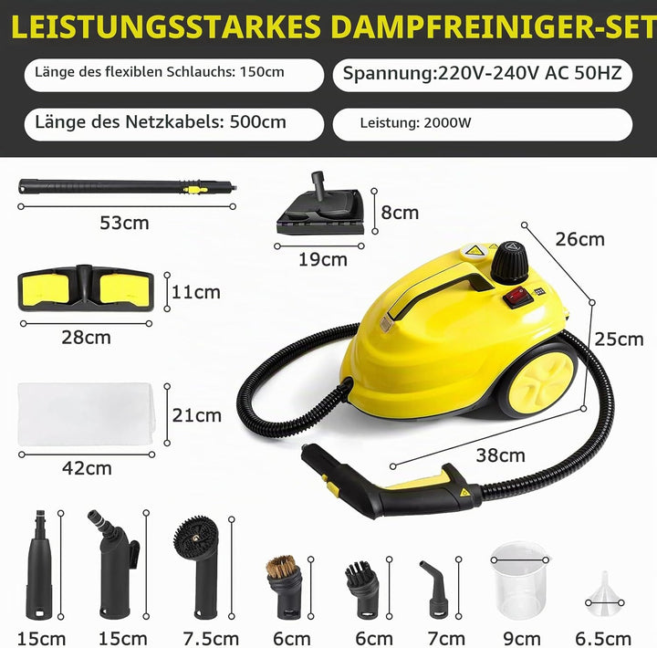 Dampfreiniger 2000W, Dampfdruck 5 Bar, Mehrzweck Dampfreiniger, Dampfreiniger Handgerät, Flächenleis