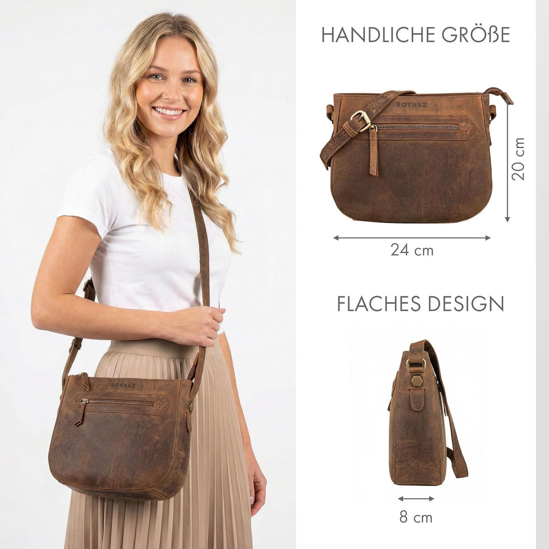 ROYALZ 'Cheyenne' Moderne kleine Umhängetasche Damen Leder Damenhandtaschen Echt-Leder Vintage Schul