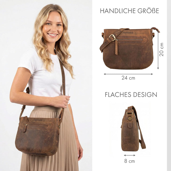 ROYALZ 'Cheyenne' Moderne kleine Umhängetasche Damen Leder Damenhandtaschen Echt-Leder Vintage Schul
