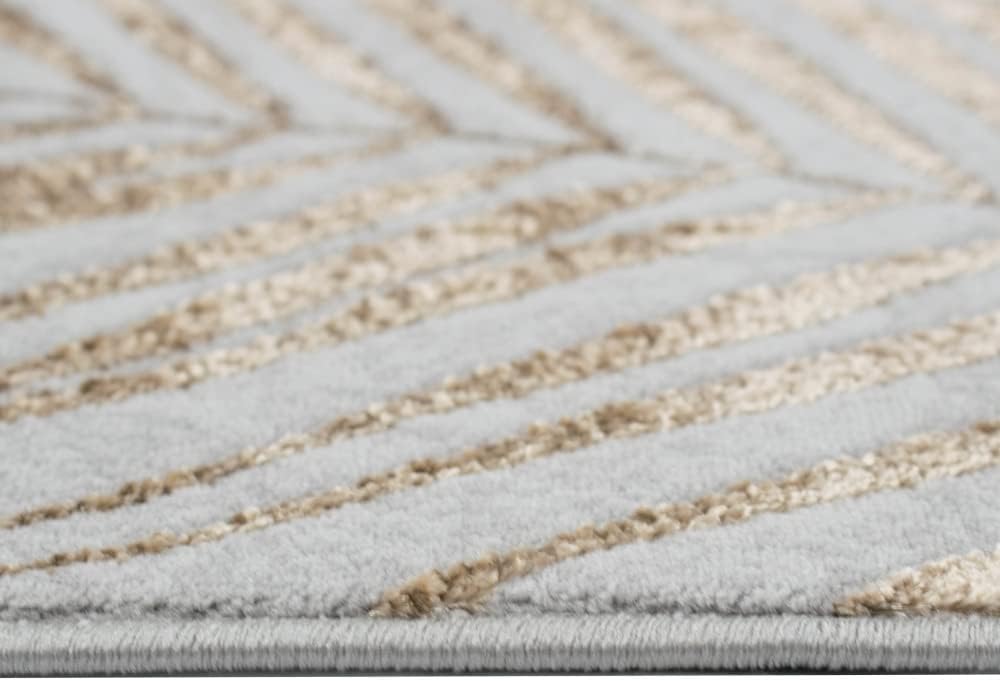 Teppich-Traum Designer Teppich Flur Wohn- &amp; Schlafzimmer • hell-dunkel Effekt Palmenzweige grau Gold