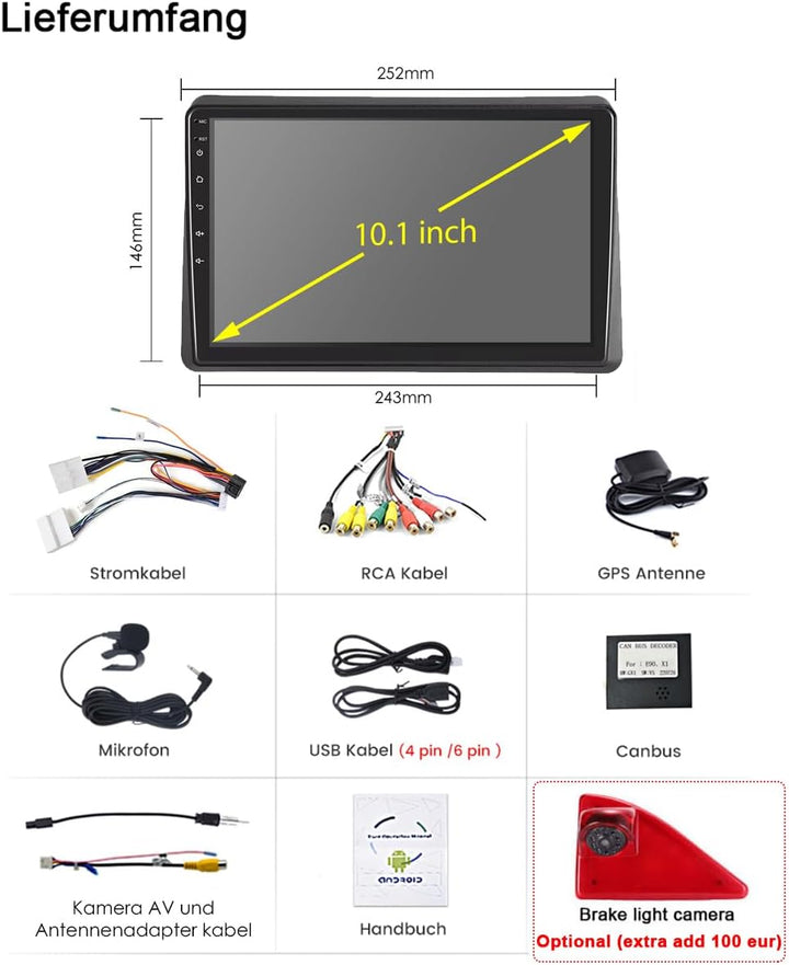 Auto Radio Autospieler GPS Navi Navigation Carplay/Android Autoradio 10 Zoll HD-Touchscreen, Ersatz