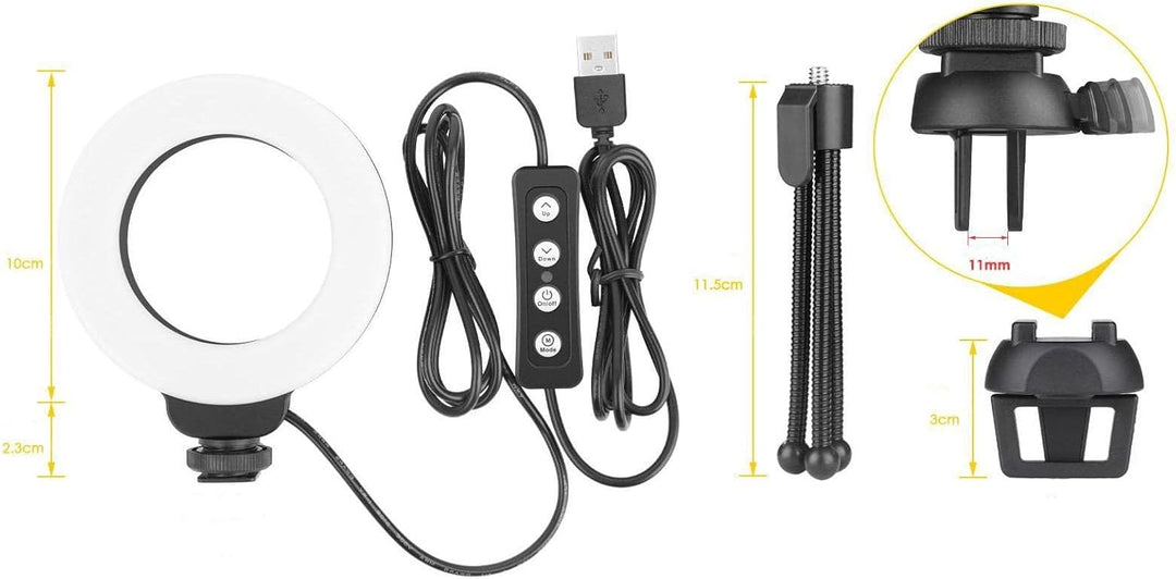 Ital 4" LED-Ringlicht mit Tischstativ und Bildschirmklemme – Dimmbare und verstellbare Beleuchtung f