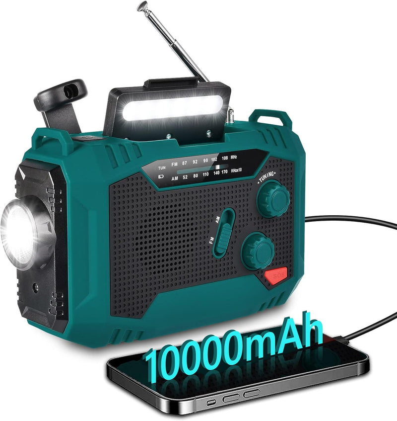 Solar Kurbelradio 10000mAh, FM/AM Solar Radio Tragbare Notfallradio Radio Batteriebetrieben mit 1000