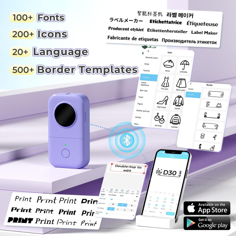 Phomemo D30 Etikettiergerät -Tragbarer Beschriftungsgerät Selbstklebend Bluetooth Etikettendrucker M