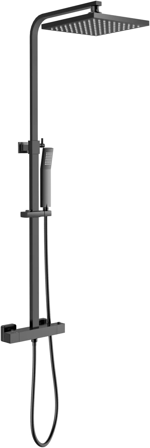 KOMIRO Duschsystem mit Thermostat, Regendusche mit armatur, Duscharmatur Schwarz, Duschgarnitur Kopf