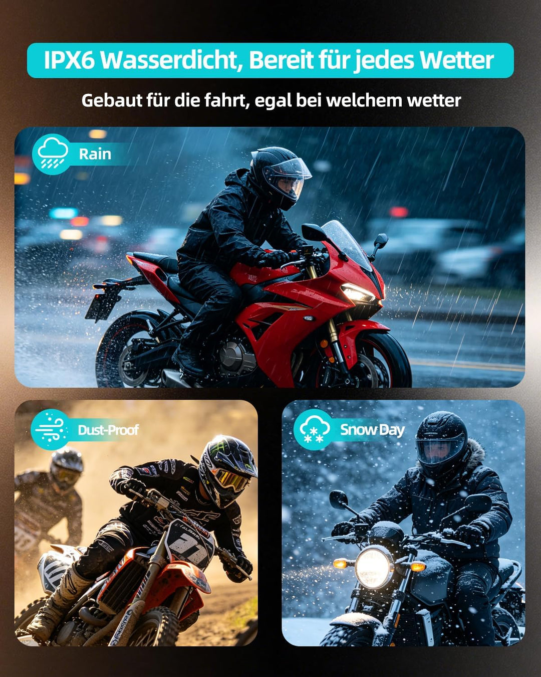 BLAISE V6 Plus Motorrad Bluetooth Headset, Helm Kommunikationssystem für 2 bis zu 6 Personen in Reic