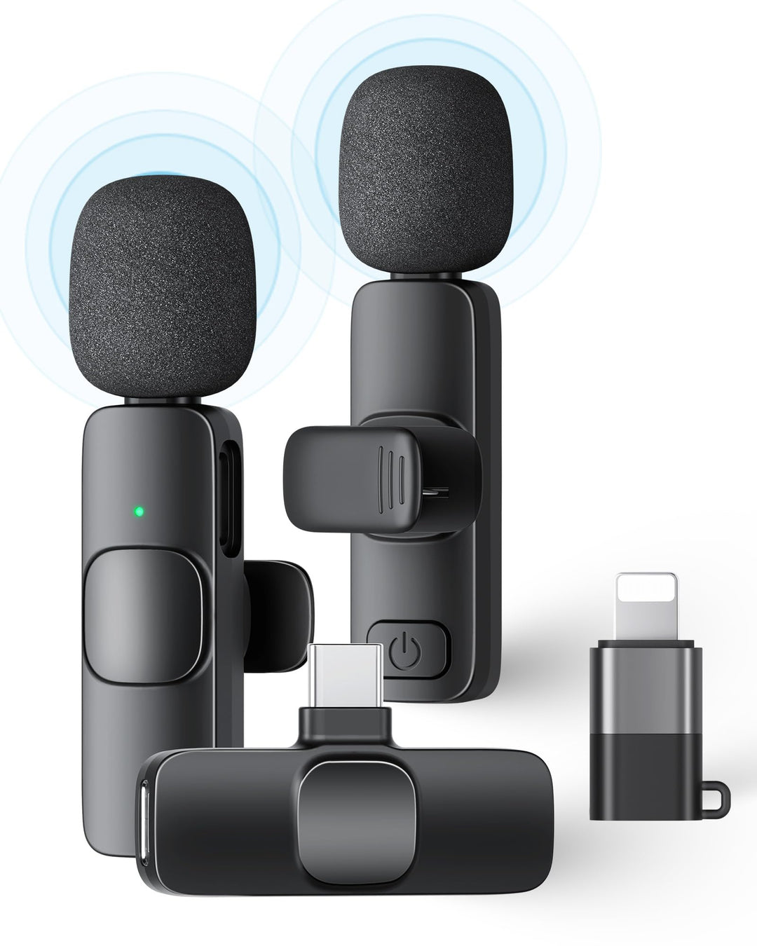 KUKIHO Kabelloses Lavalier Mikrofon für iPhone/iPad/Android (2 Sender), Mini Ansteckmikrofon mit Ger