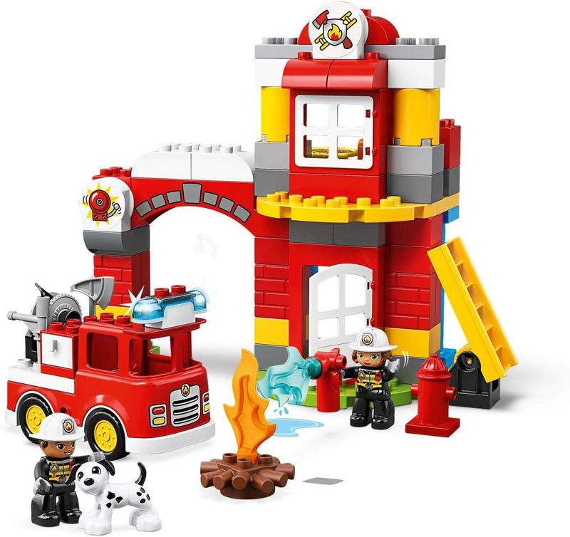 LEGO 10903 DUPLO Feuerwehrwache mit Feuerwehrauto und Feuerwehrmann-Figuren, Motorikspielzeug, Feuer