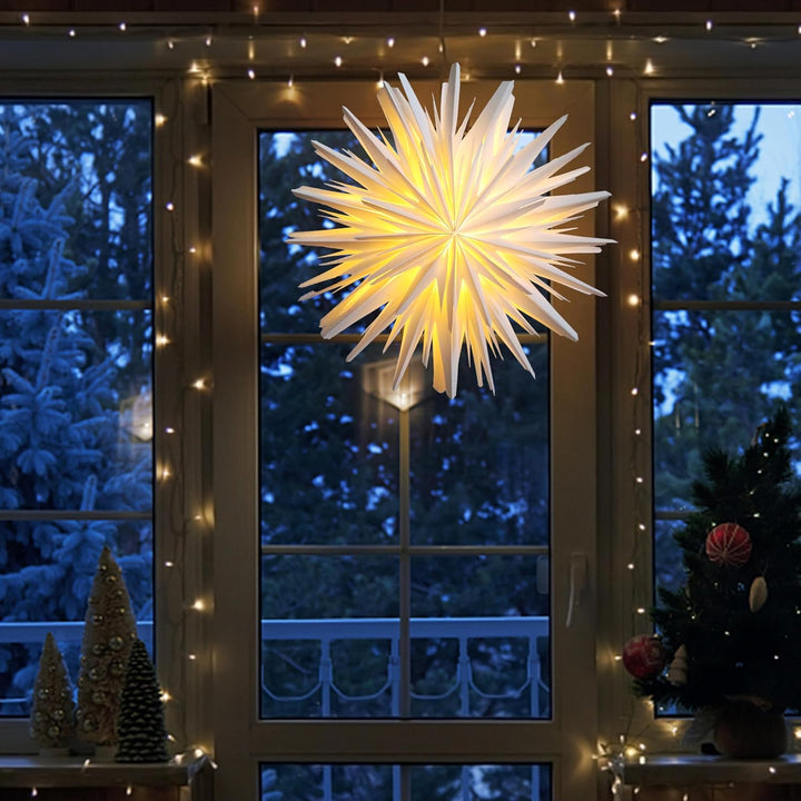 2er Set 45cm Weihnachtsstern Beleuchtet, Papiersterne Weihnachten, 3D Stern Fensterdeko, Weihnachtsd