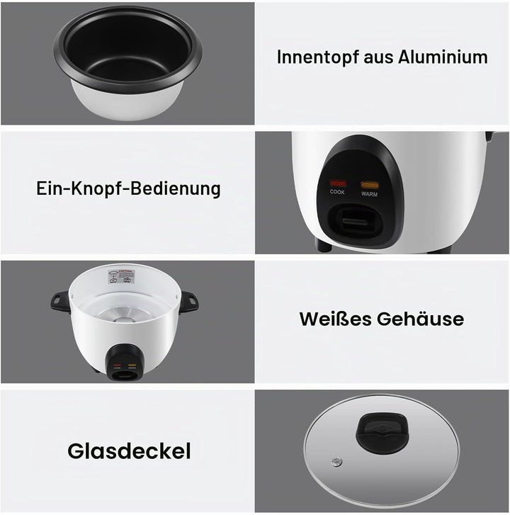 Reiskocher mit Warmhaltefunktion, Elektrischer Rice Cooker klein 1 Liter, Antihaftbeschichtete, mit
