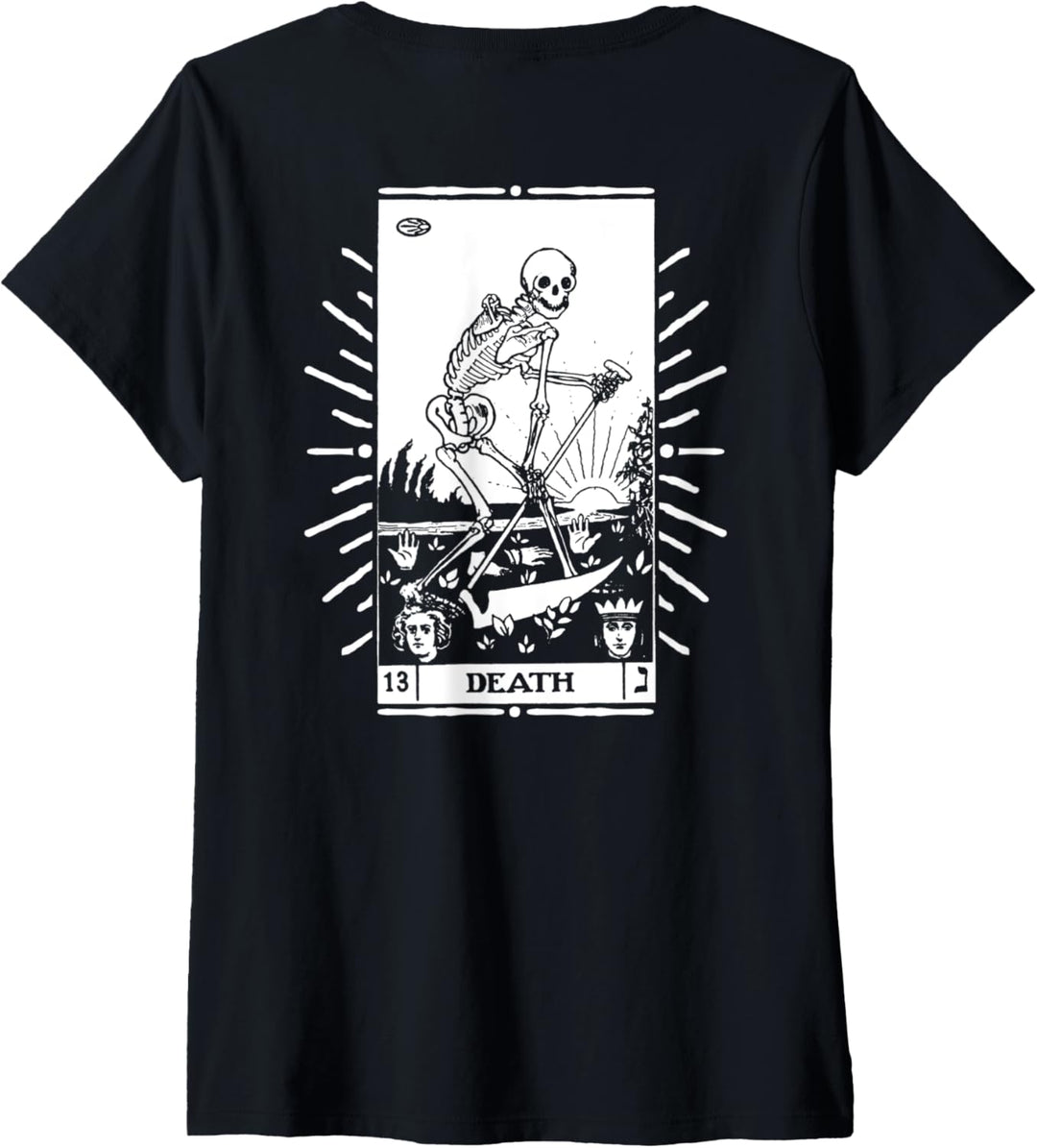 Damen Tarotkarte Gothic Halloween Occult Tarot Todeskarte T-Shirt mit V-Ausschnitt