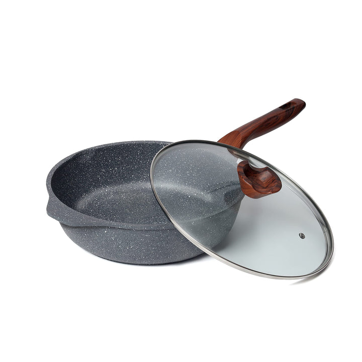 RIOVARM 28cm Tiefe Pfanne Hochrandpfanne, Induktion Antihaft Bratpfanne mit Deckel, Granit beschicht