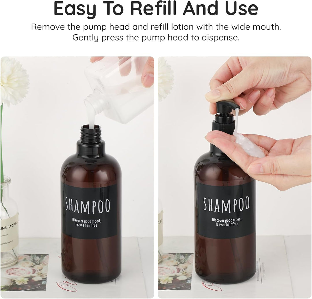 Segbeauty 500ml Shampooflasche Nachfüllbar, 3pcs 16.9oz Shampoospender mit Etikett, Leere Pumpflasch