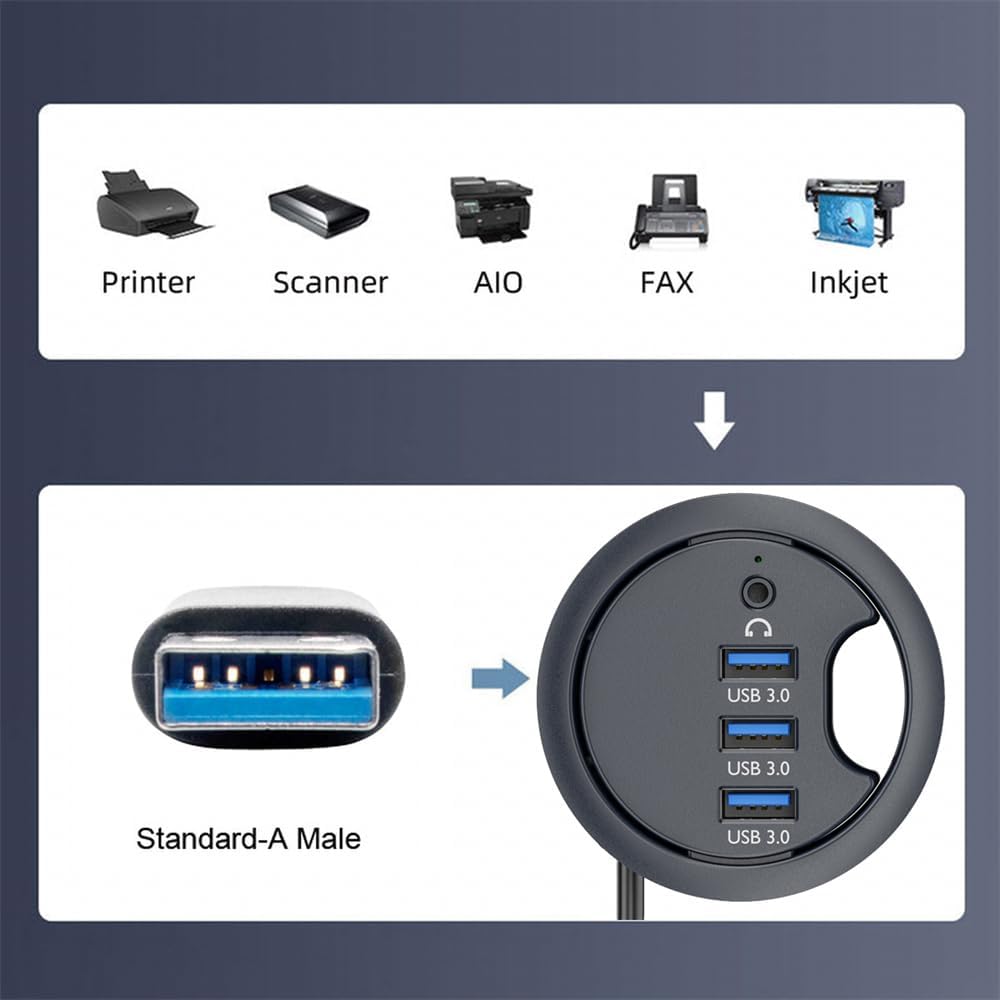 xiwai USB 3.0 Hub Splitter, Soundkarte 3 Port USB Multiport Expander 60 mm Schreibtischtülle Docksta