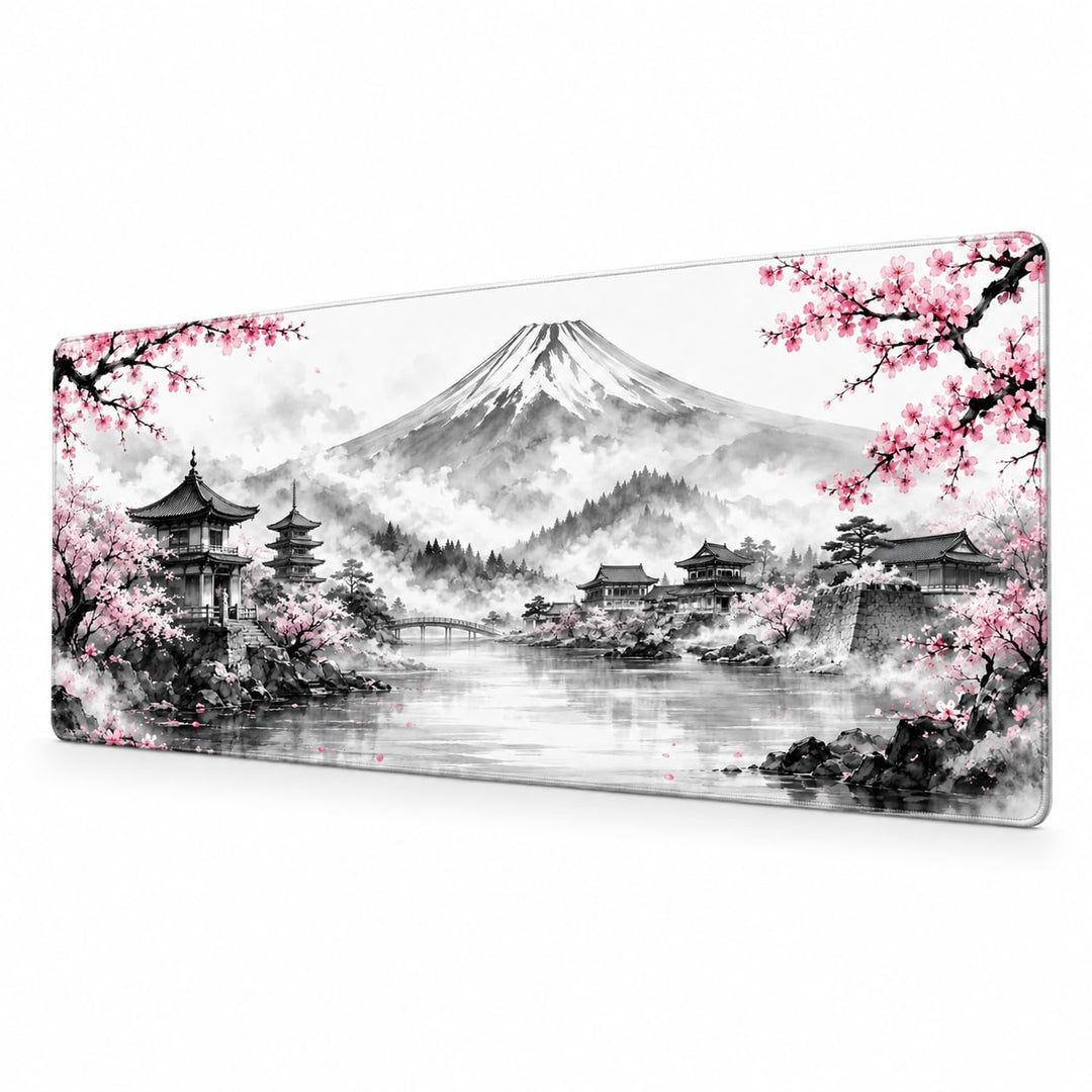 Schreibtischunterlage Mauspad XXL 900 x 400 mm, Japan Landschaft Gaming Mousepad mit rutschfester Gu