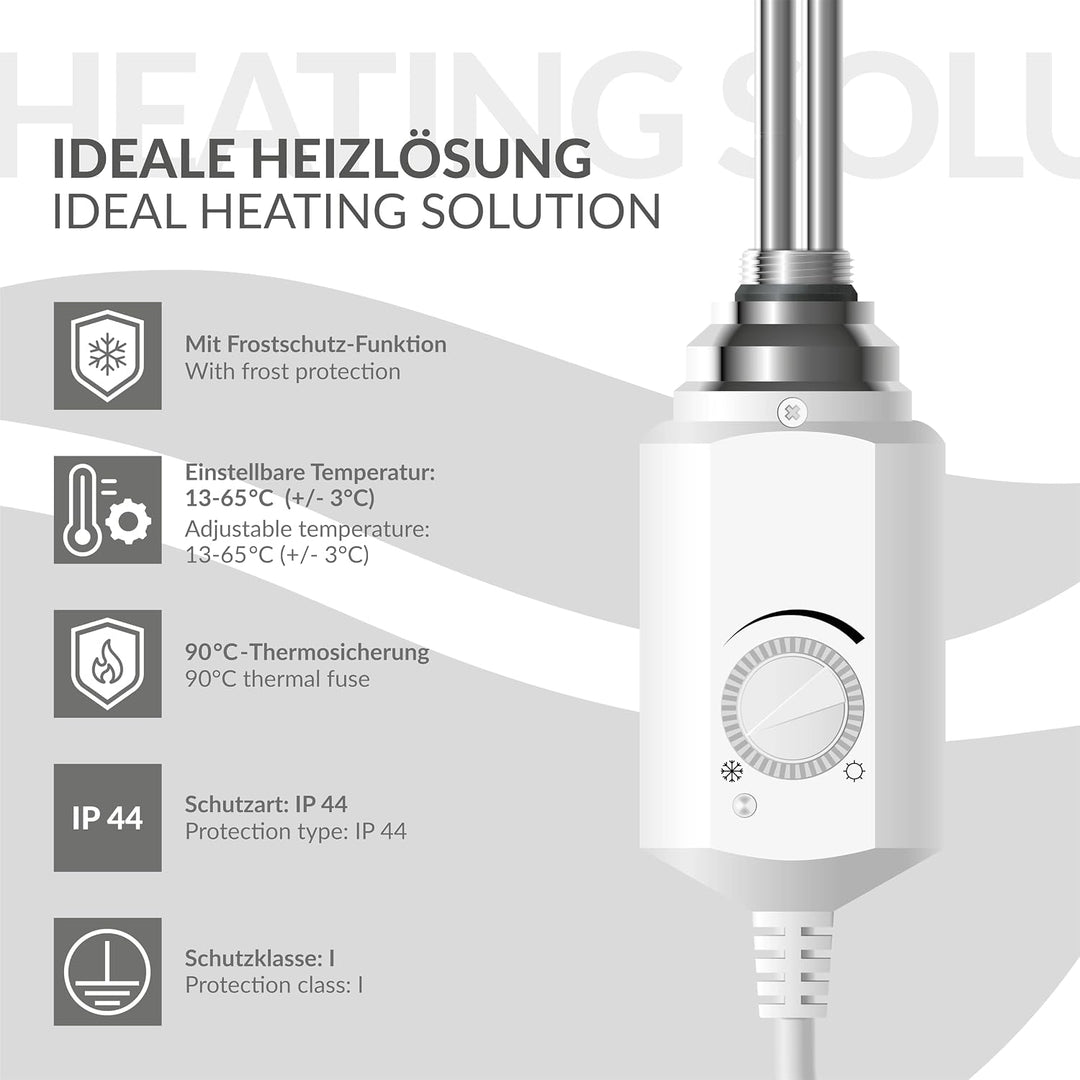 LuxeBath Badheizkörper Elektrisch mit Heizstab 1200W - 500 x 1500 mm - Weiss - gerade mit Seitenansc