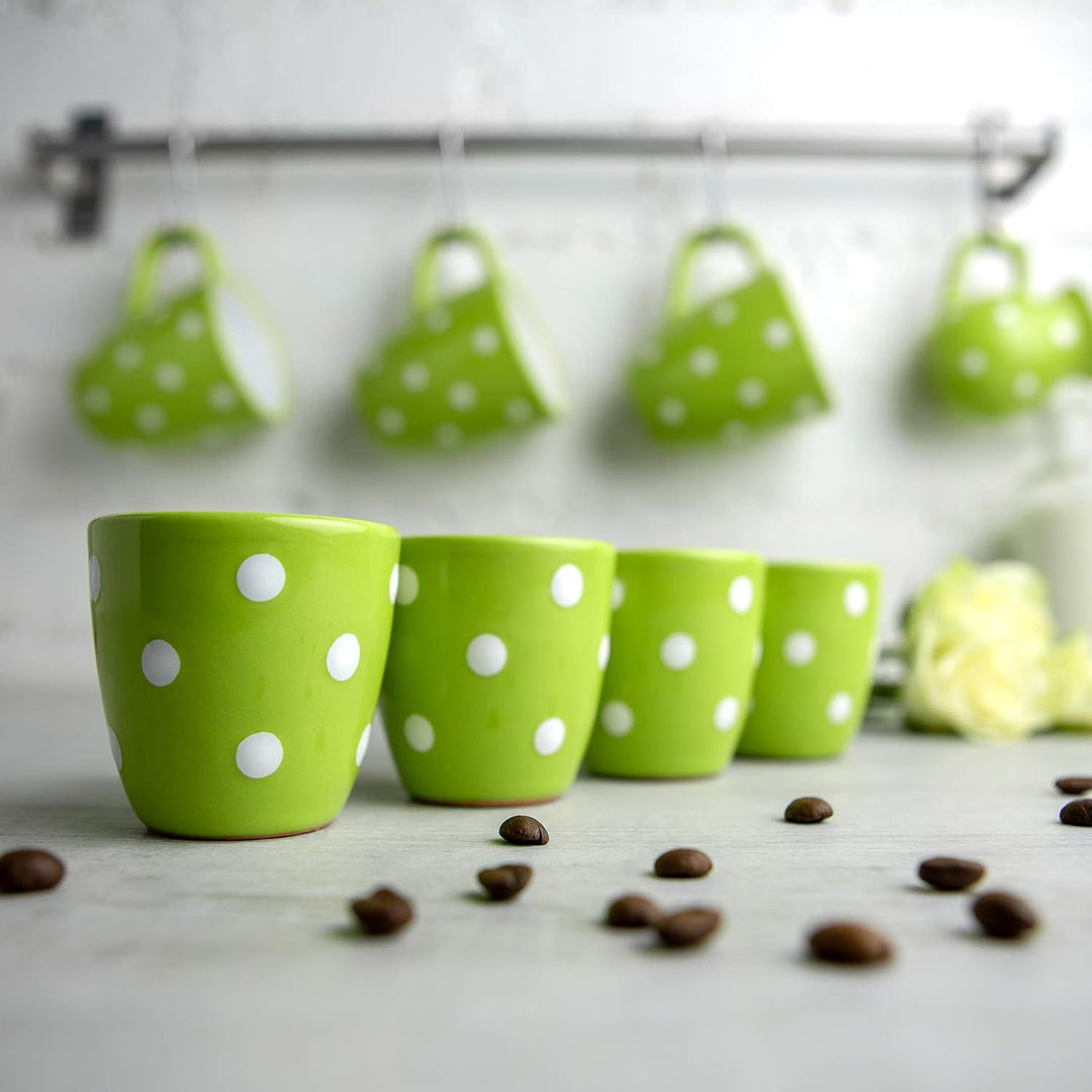 City to Cottage® - Espressotassen Set | Grün und Weiss | Polka Dots | Handgemacht | Keramik Geschirr