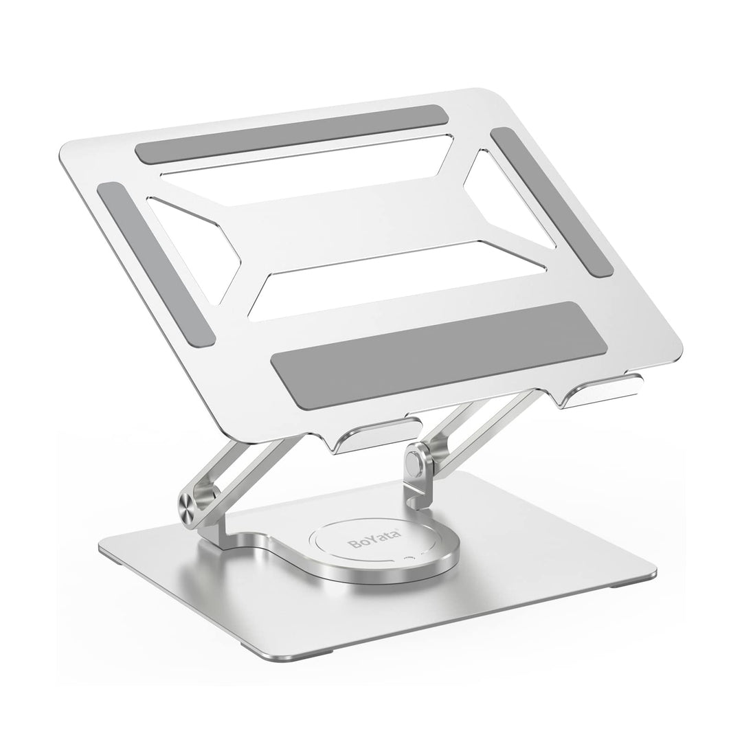 BoYata Laptopständer für Schreibtisch, Verstellbarer Computerständer mit 360° Drehbarer Basis, Ergon