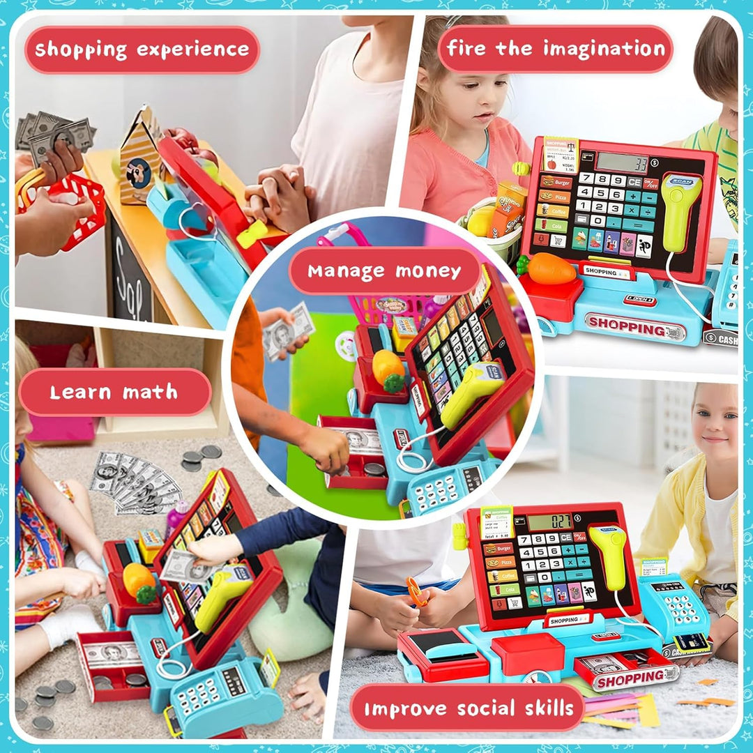 SliBoeyX Spielzeug-Kassen-Set für Kinder, mit echter Rechner-Funktion, Kaufladen-Rollenspiel mit Mus