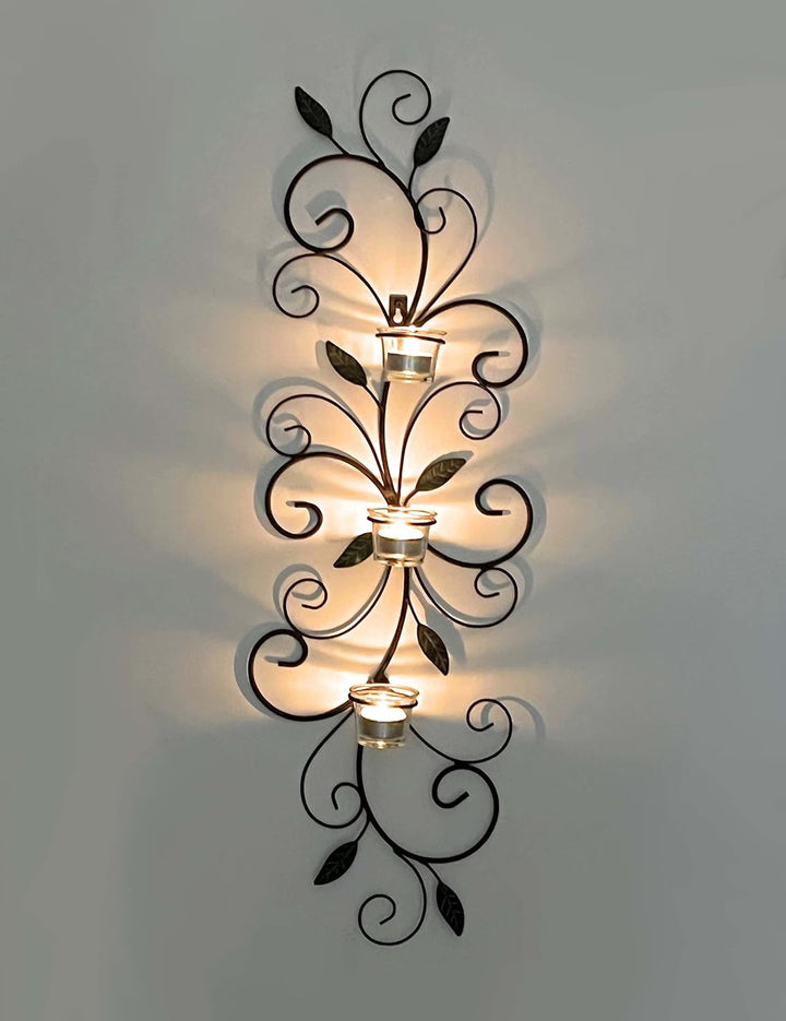 DanDiBo Teelichthalter Metall Wand Braun 131001 Wandteelichthalter 75 cm Wandleuchter Kerzenhalter W