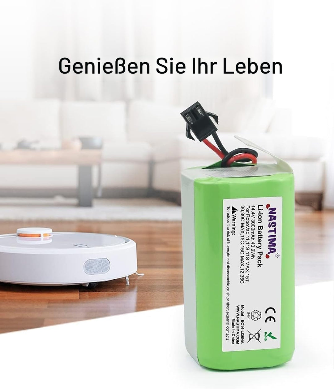 NASTIMA 14.4V 3000mAh Lithium-Ionen-Ersatzakku Kompatibel mit Eufy RoboVac 11 11S 11S MAX 12 15C 15T