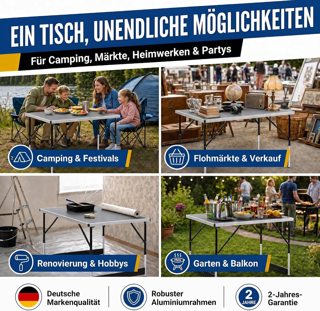 GOODS+GADGETS Klappbarer Multifunktionstisch Mehrzwecktisch Campingtisch Klapptisch Markttisch höhen